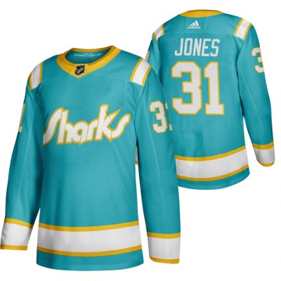 San Jose San Jose Sharks #31 Martin Jones Men's Adidas 2020 Throwback Authentic Player NHL Jersey Teal